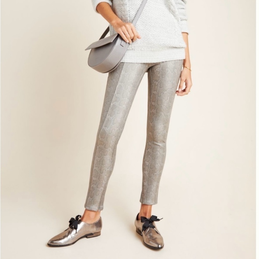 ANTHROPOLOGIE Metallic Snake Leggings SNAKESKIN PRINT Moto Pant Sz 26